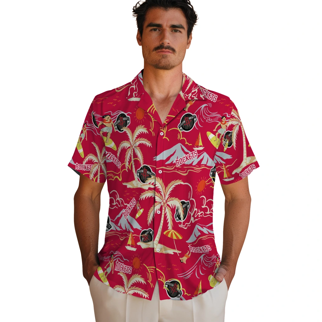 Houston Rockets Hawaiian Shirt - Palm Tree Island houston rockets palm tree island red hawaiian shirts fashion forward