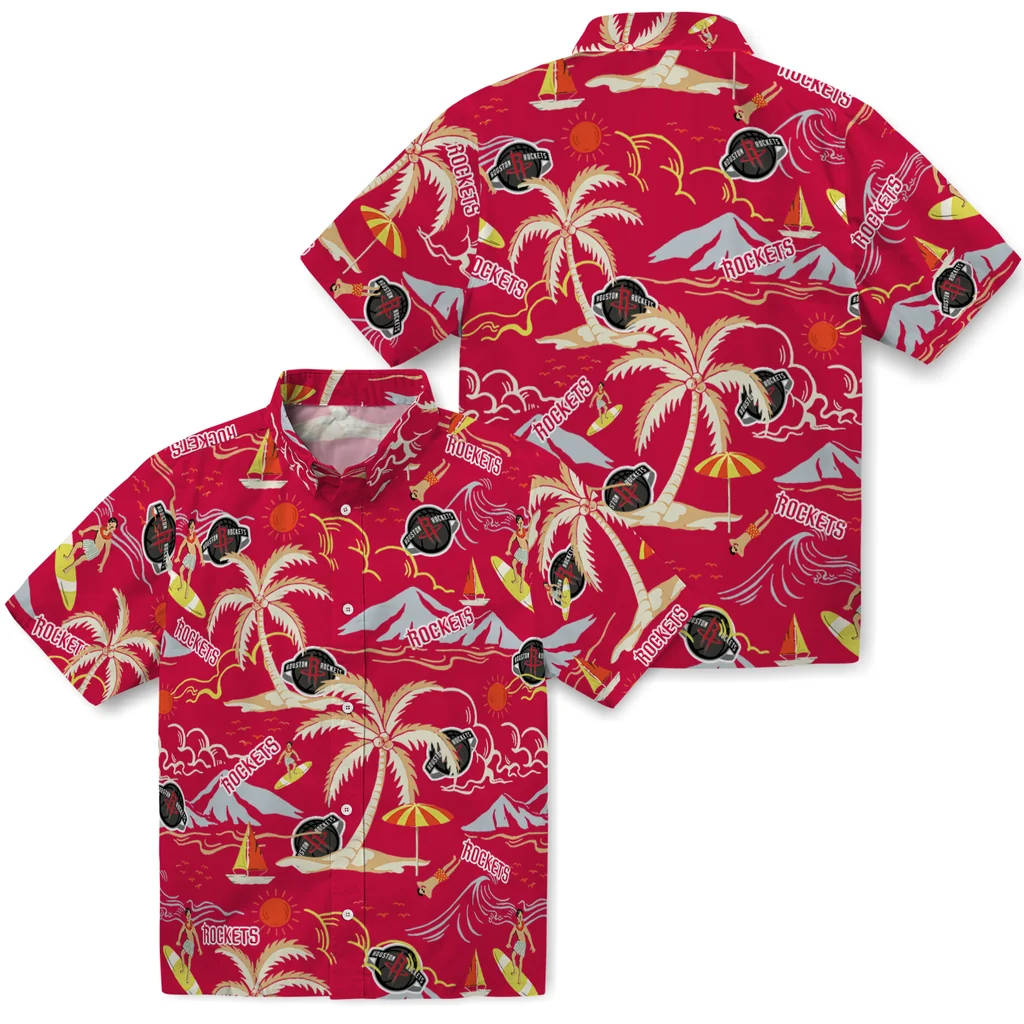 Houston Rockets Hawaiian Shirt - Palm Tree Island houston rockets palm tree island red hawaiian shirts high quality