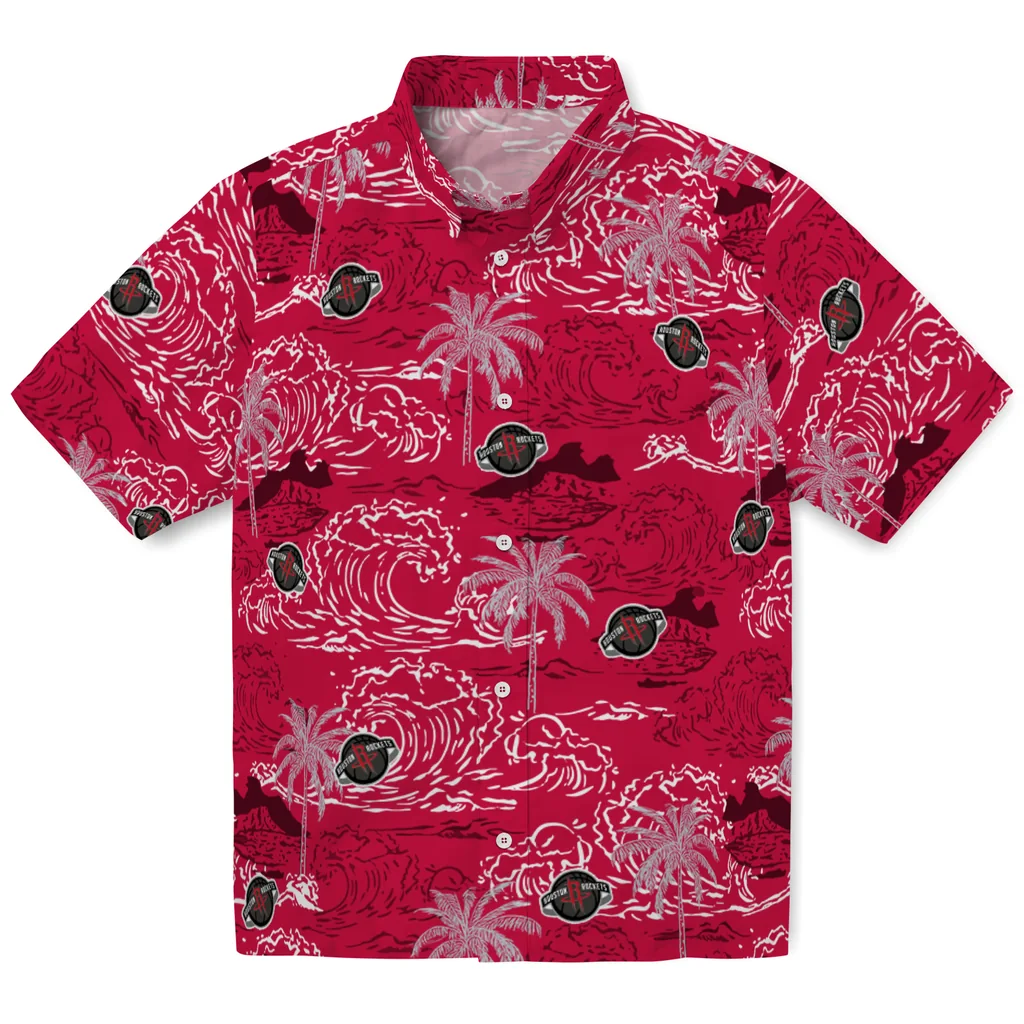 Houston Rockets Hawaiian Shirt - Wave Palm houston rockets wave palm red hawaiian shirts best selling