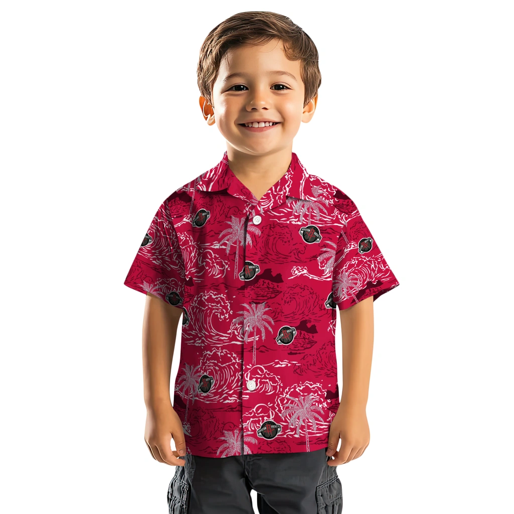 Houston Rockets Hawaiian Shirt - Wave Palm houston rockets wave palm red hawaiian shirts top rated