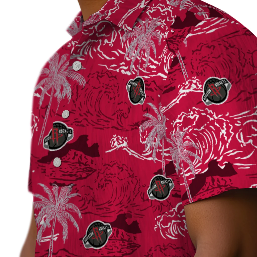Houston Rockets Hawaiian Shirt - Wave Palm houston rockets wave palm red hawaiian shirts trendy