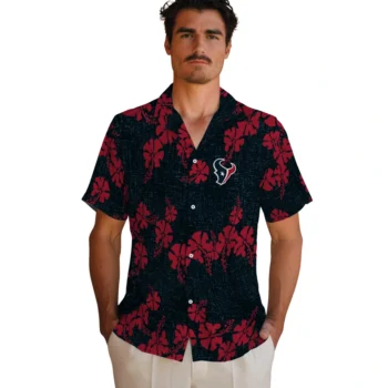 houston texans hibiscus petals blue hawaiian shirts fashion forward