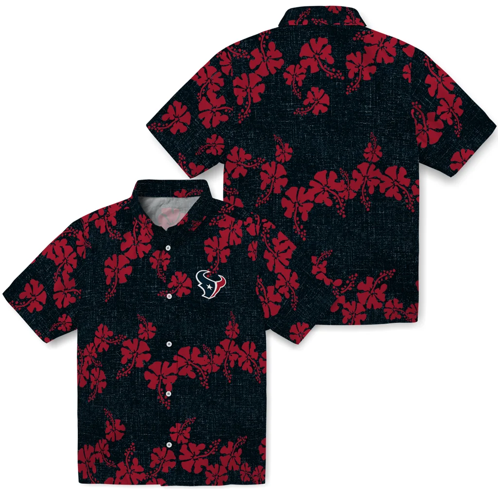 Houston Texans Hawaiian Shirt - 50th State Flower houston texans hibiscus petals blue hawaiian shirts high quality