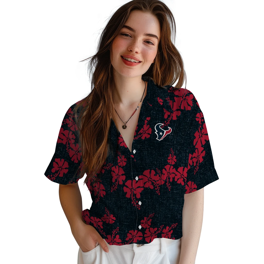 Houston Texans Hawaiian Shirt - 50th State Flower houston texans hibiscus petals blue hawaiian shirts latest model