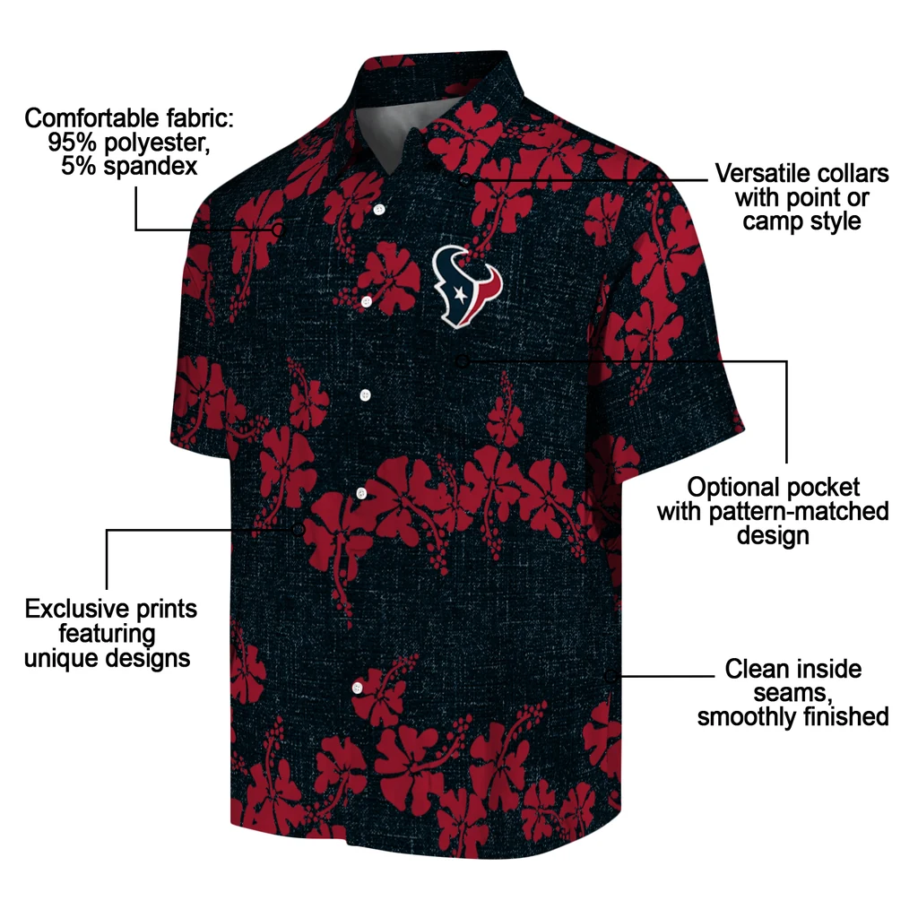 Houston Texans Hawaiian Shirt - 50th State Flower houston texans hibiscus petals blue hawaiian shirts new arrival