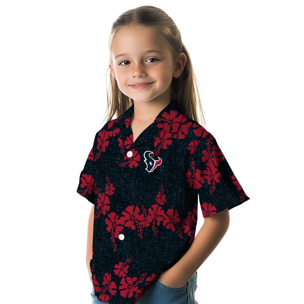 Houston Texans Hawaiian Shirt - 50th State Flower houston texans hibiscus petals blue hawaiian shirts premium grade