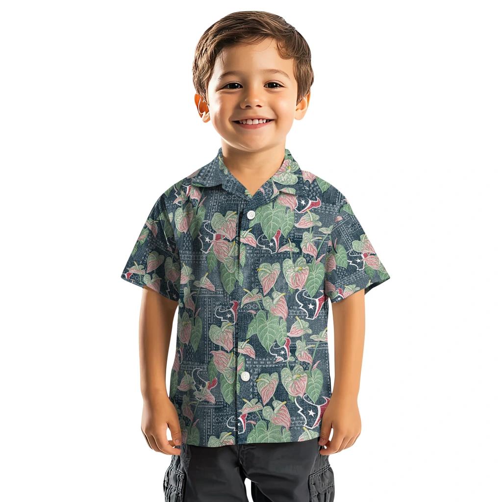 Houston Texans Hawaiian Shirt - Anthurium Overlay houston texans anthurium overlay blue hawaiian shirts top rated
