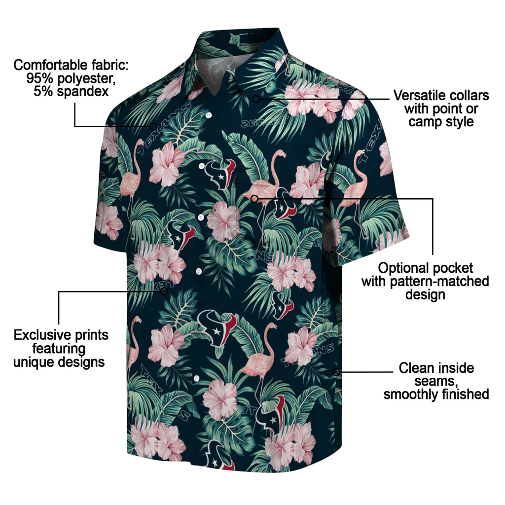 Houston Texans Hawaiian Shirt - Flamingo and Hibiscus houston texans flamingo palms blue hawaiian shirts new arrival