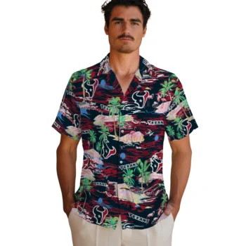 houston texans flamingo retreat blue hawaiian shirts fashion forward