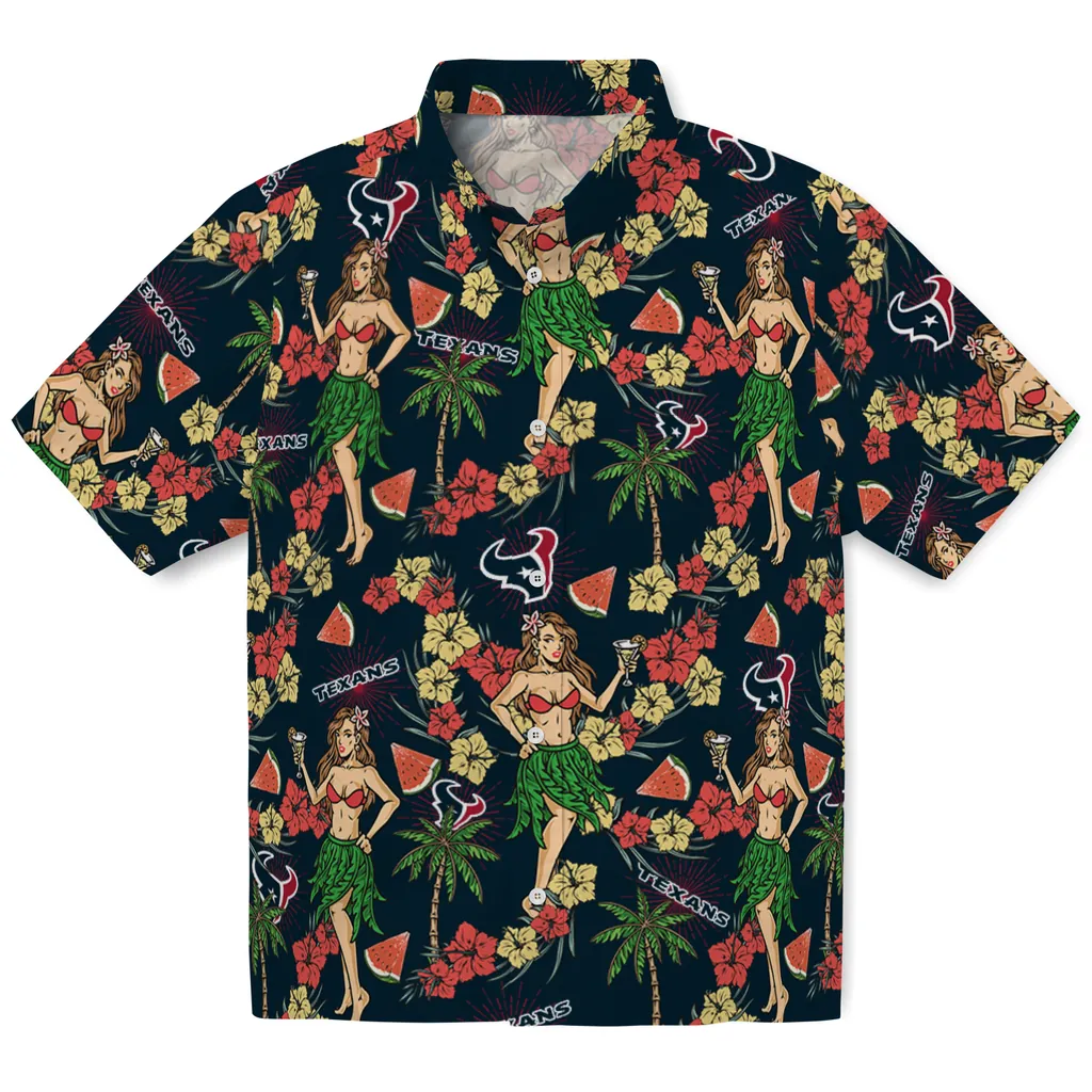 Houston Texans Hawaiian Shirt - Hawaiian Girls Design houston texans hawaiian girls design blue hawaiian shirts best selling