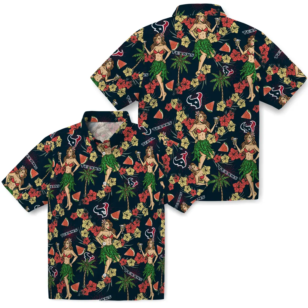 Houston Texans Hawaiian Shirt - Hawaiian Girls Design houston texans hawaiian girls design blue hawaiian shirts high quality