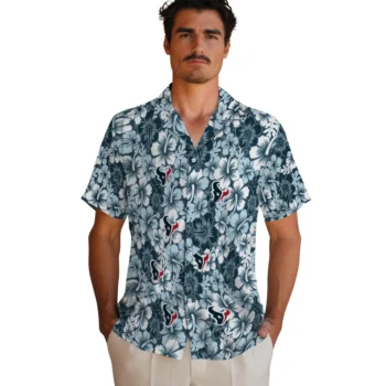 houston texans hibiscus blooms blue hawaiian shirts fashion forward