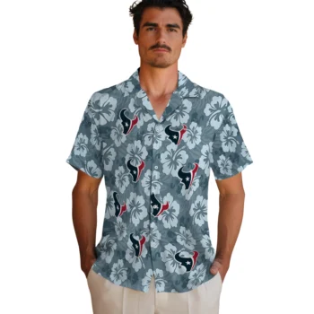 houston texans hibiscus cluster blue hawaiian shirts fashion forward