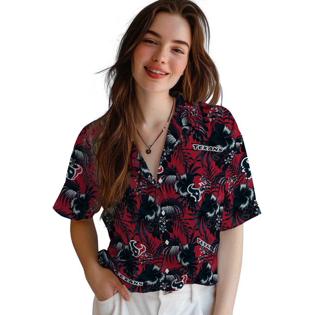 Houston Texans Hawaiian Shirt - Hibiscus Exotic houston texans hibiscus exotic blue hawaiian shirts latest model