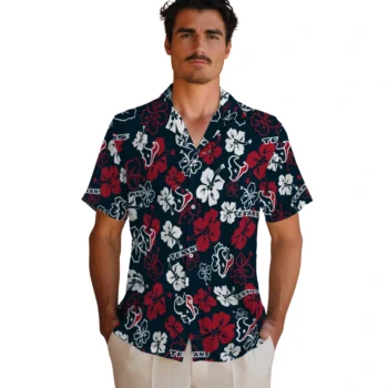 houston texans hibiscus bloom blue hawaiian shirts fashion forward