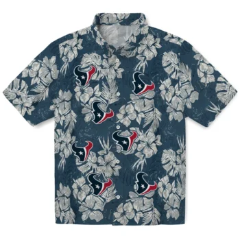 houston texans hibiscus flowers navy blue hawaiian shirts best selling