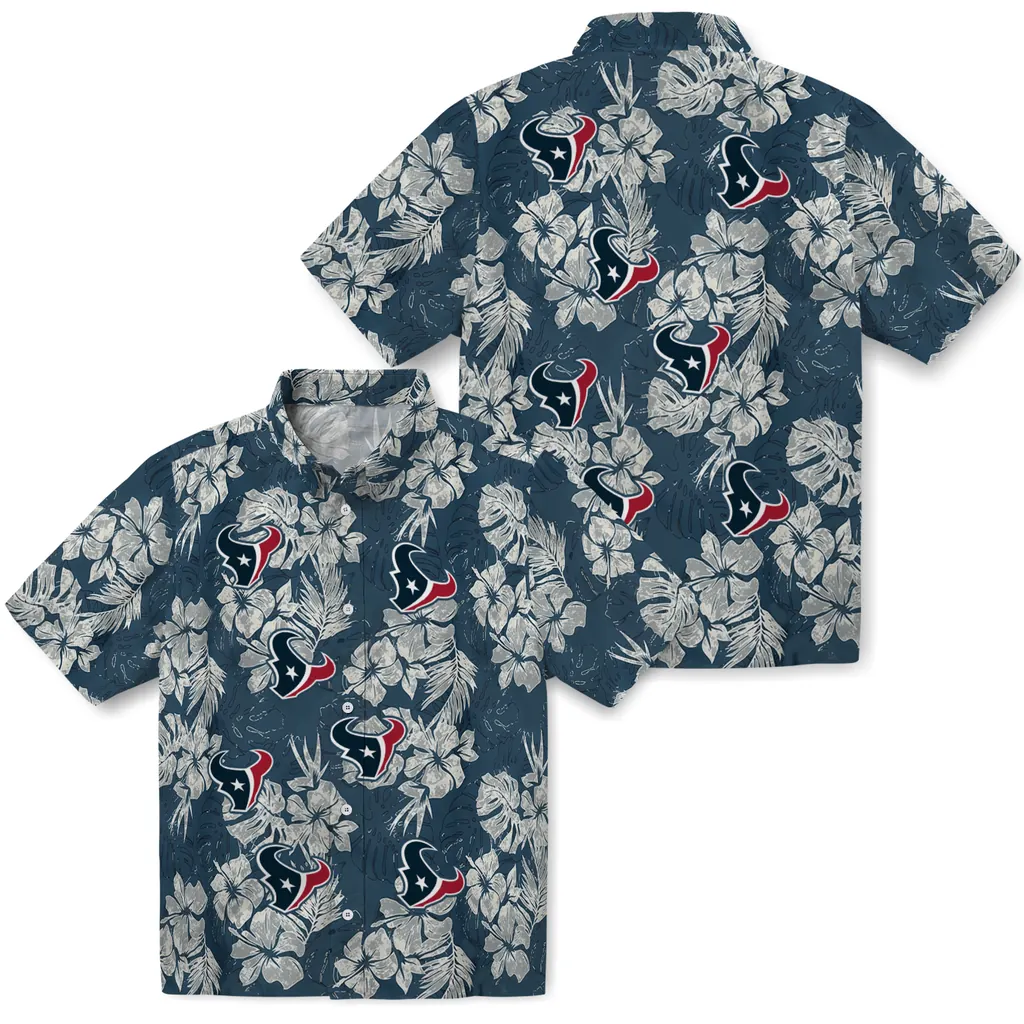 Houston Texans Hawaiian Shirt - Hibiscus Flowers houston texans hibiscus flowers navy blue hawaiian shirts high quality