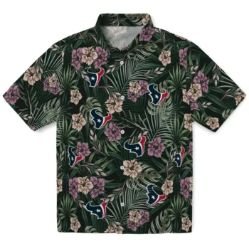 houston texans hibiscus leaves pattern green hawaiian shirts best selling