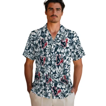 houston texans hibiscus motif blue white hawaiian shirts fashion forward