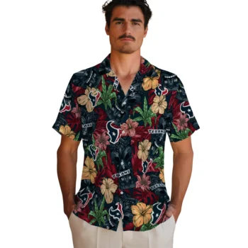 houston texans tiki jungle blue hawaiian shirts fashion forward