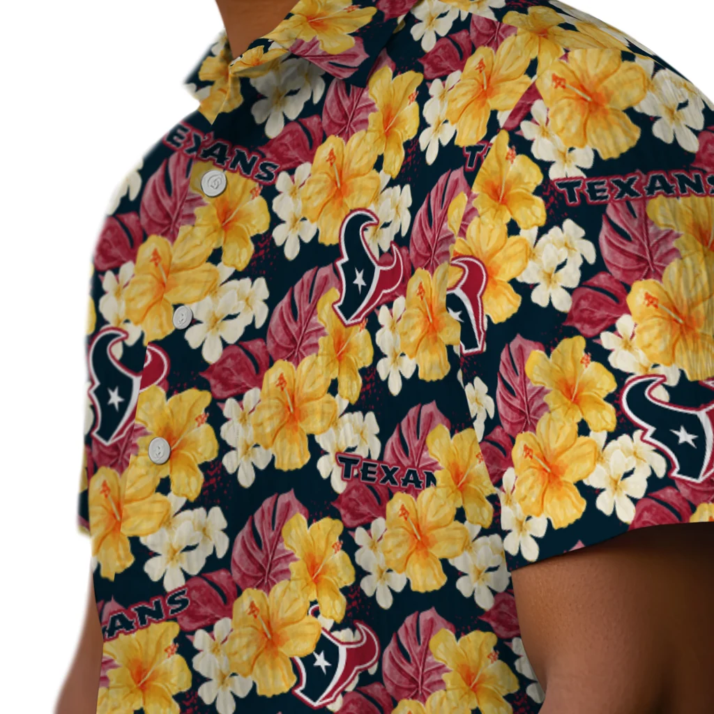 Houston Texans Hawaiian Shirt - Hibiscus Tropics houston texans hibiscus tropics blue yellow hawaiian shirts trendy