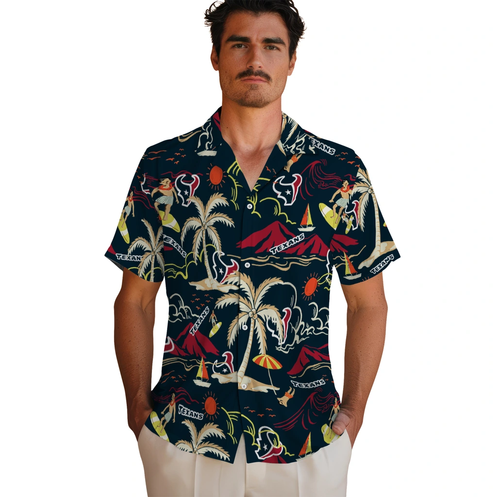 Houston Texans Hawaiian Shirt - Palm Tree Island houston texans palm tree island blue hawaiian shirts fashion forward
