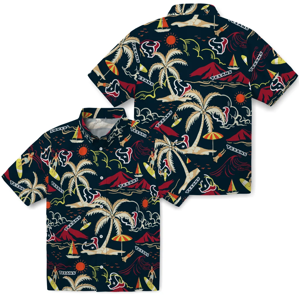 Houston Texans Hawaiian Shirt - Palm Tree Island houston texans palm tree island blue hawaiian shirts high quality