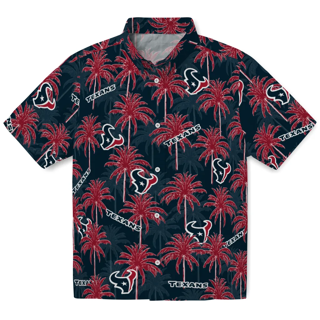 Houston Texans Hawaiian Shirt - Palm Tree Motif houston texans palm grove blue hawaiian shirts best selling