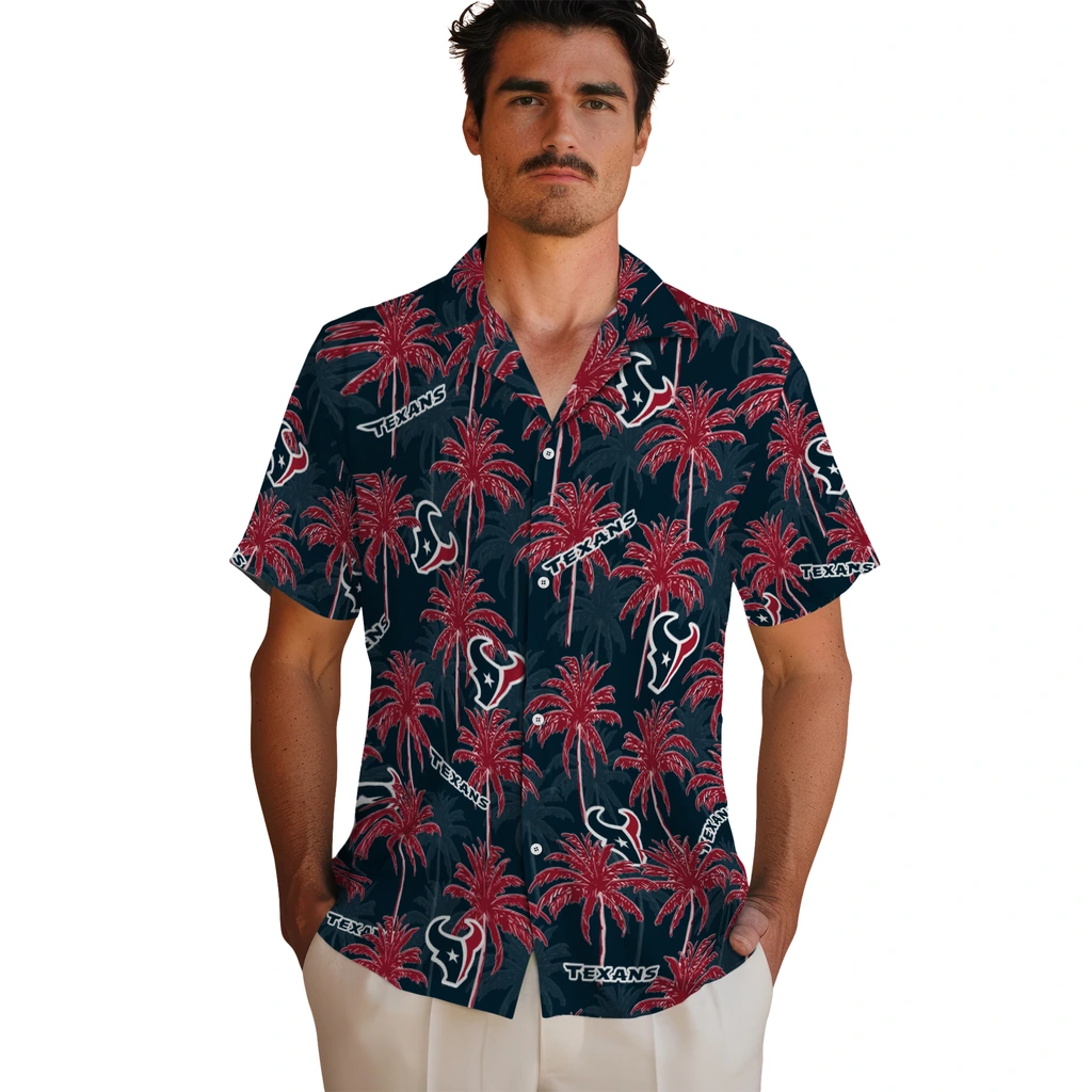 Houston Texans Hawaiian Shirt - Palm Tree Motif houston texans palm grove blue hawaiian shirts fashion forward