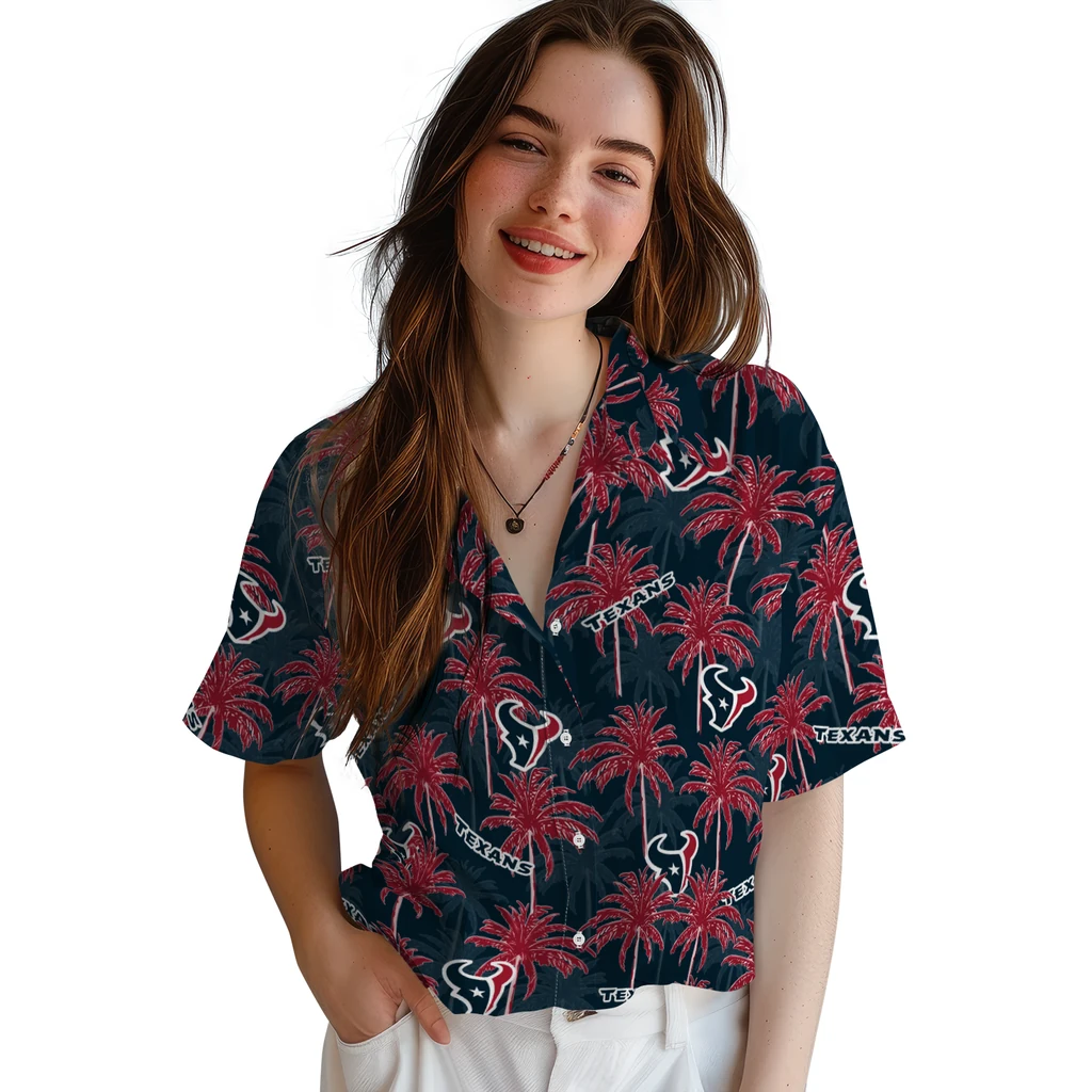Houston Texans Hawaiian Shirt - Palm Tree Motif houston texans palm grove blue hawaiian shirts latest model