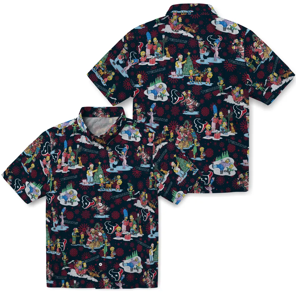 Houston Texans Hawaiian Shirt - Simpsons Christmas houston texans simpsons christmas blue hawaiian shirts high quality