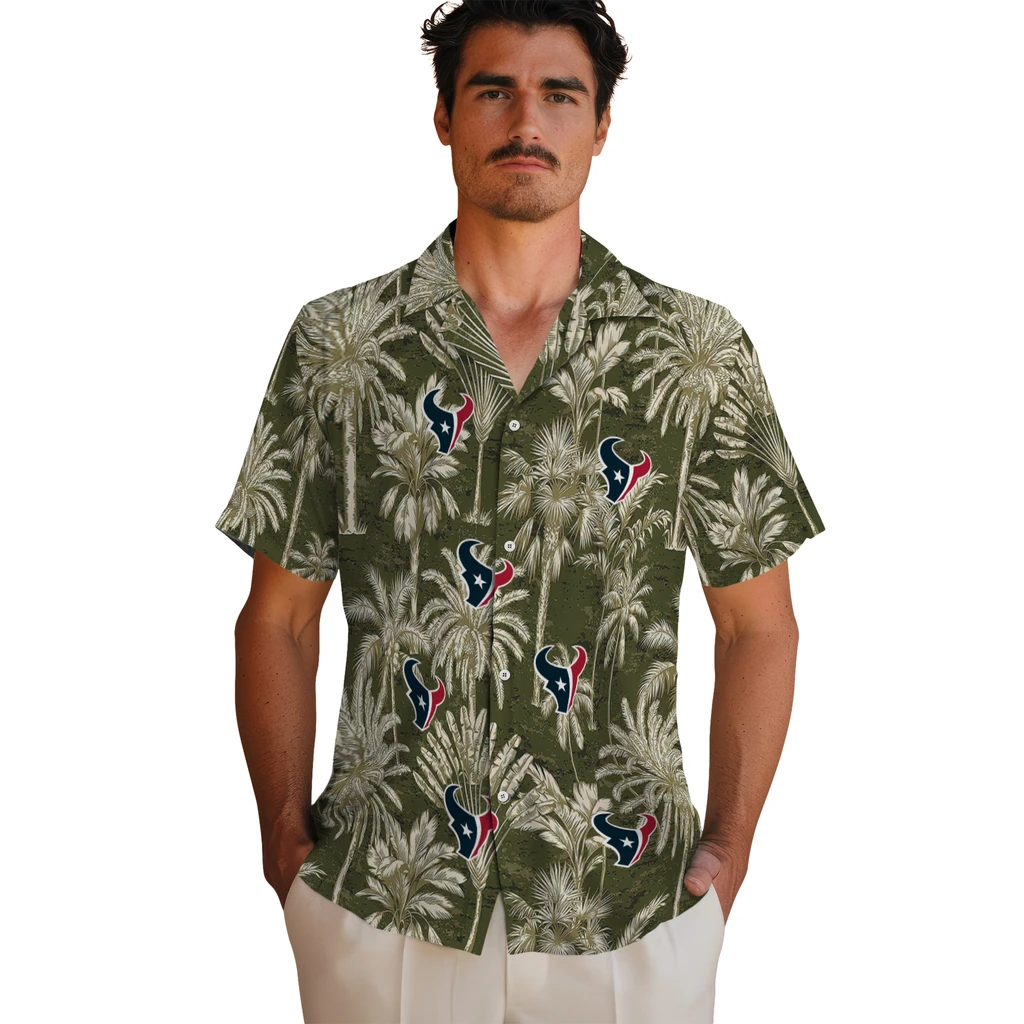 Houston Texans Hawaiian Shirt - Vintage Palm Tree houston texans palm shadows blue hawaiian shirts fashion forward
