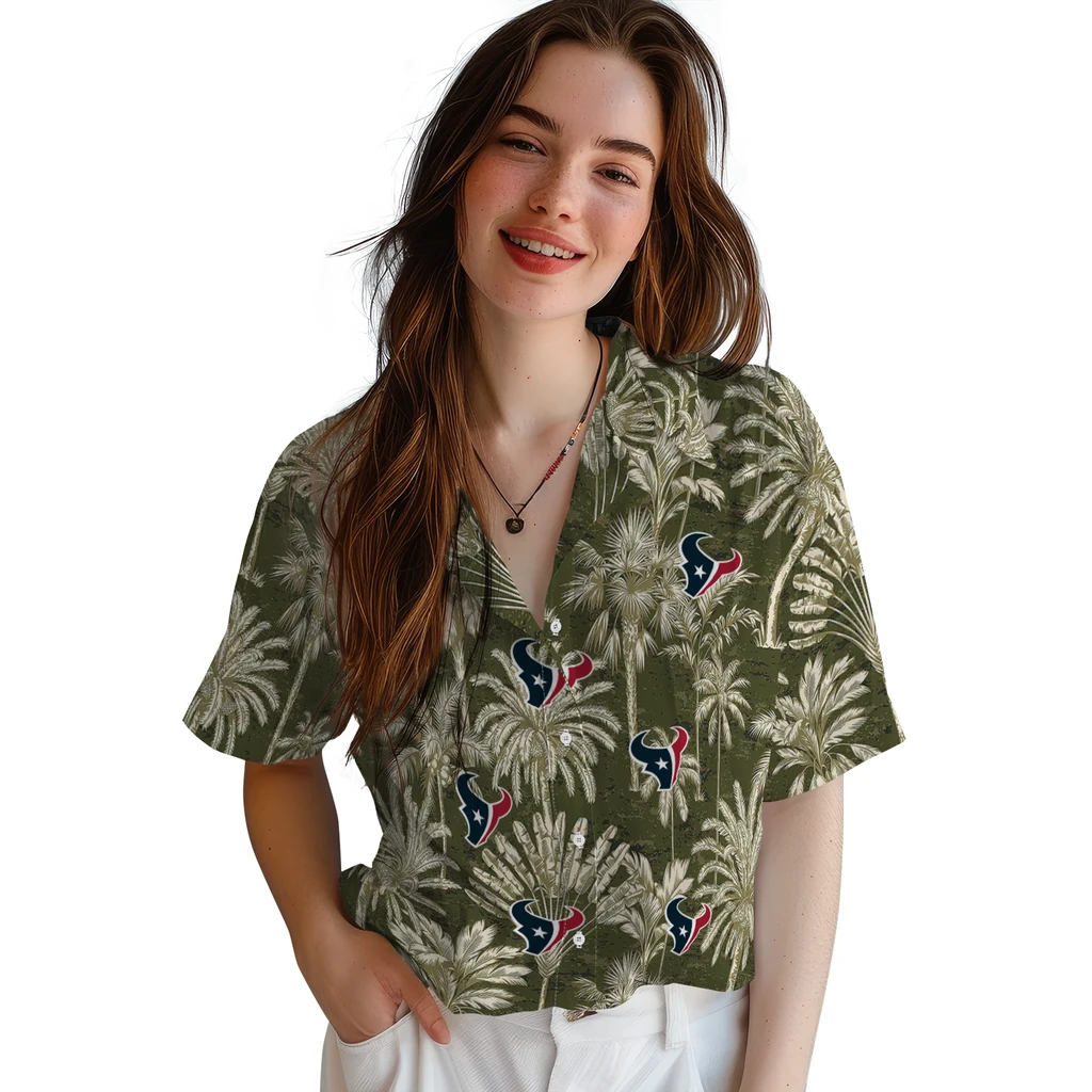 Houston Texans Hawaiian Shirt - Vintage Palm Tree houston texans palm shadows blue hawaiian shirts latest model