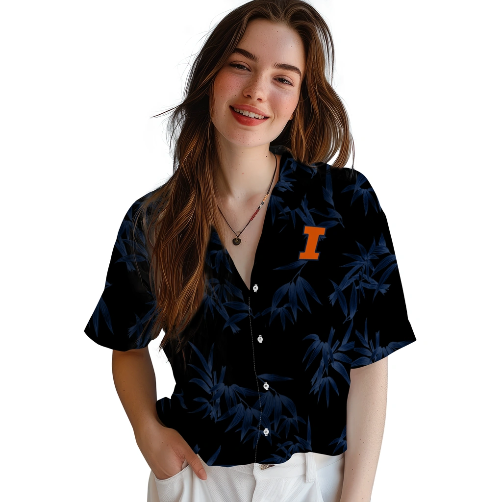 Illinois Fighting Illini Hawaiian Shirt - Bamboo Branches illinois fighting illini bamboo branches blue black hawaiian shirts latest model