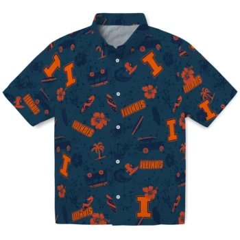 illinois fighting illini beach vibe navy hawaiian shirts best selling