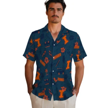 illinois fighting illini beach vibe navy hawaiian shirts fashion forward