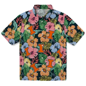 illinois fighting illini brilliant hibiscus garden hawaiian shirts best selling