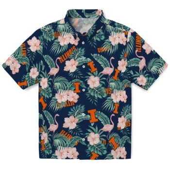 illinois fighting illini flamingo palms blue hawaiian shirts best selling