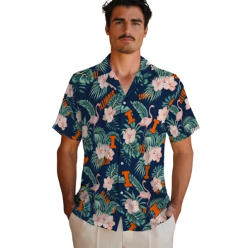illinois fighting illini flamingo palms blue hawaiian shirts fashion forward