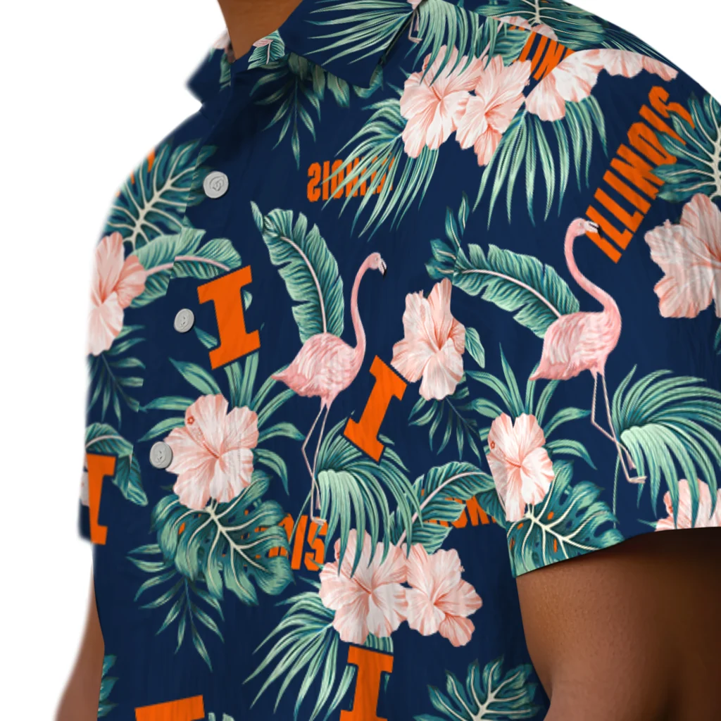 Illinois Fighting Illini Hawaiian Shirt - Flamingo and Hibiscus illinois fighting illini flamingo palms blue hawaiian shirts trendy