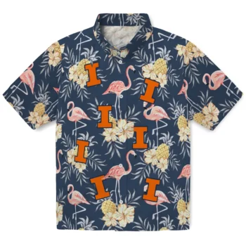 illinois fighting illini flamingo hibiscus navy hawaiian shirts best selling