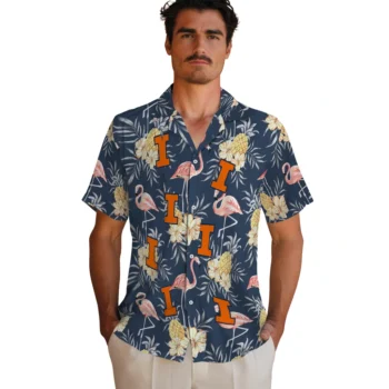 illinois fighting illini flamingo hibiscus navy hawaiian shirts fashion forward