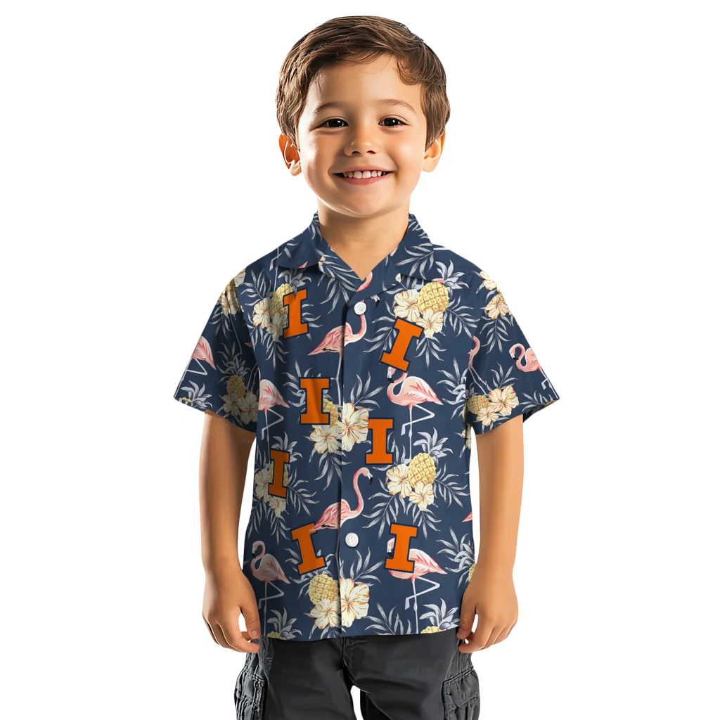 Illinois Fighting Illini Hawaiian Shirt - Flamingo Hibiscus illinois fighting illini flamingo hibiscus navy hawaiian shirts top rated