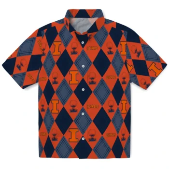 illinois fighting illini balloon plaid blue hawaiian shirts best selling