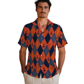 illinois fighting illini balloon plaid blue hawaiian shirts fashion forward