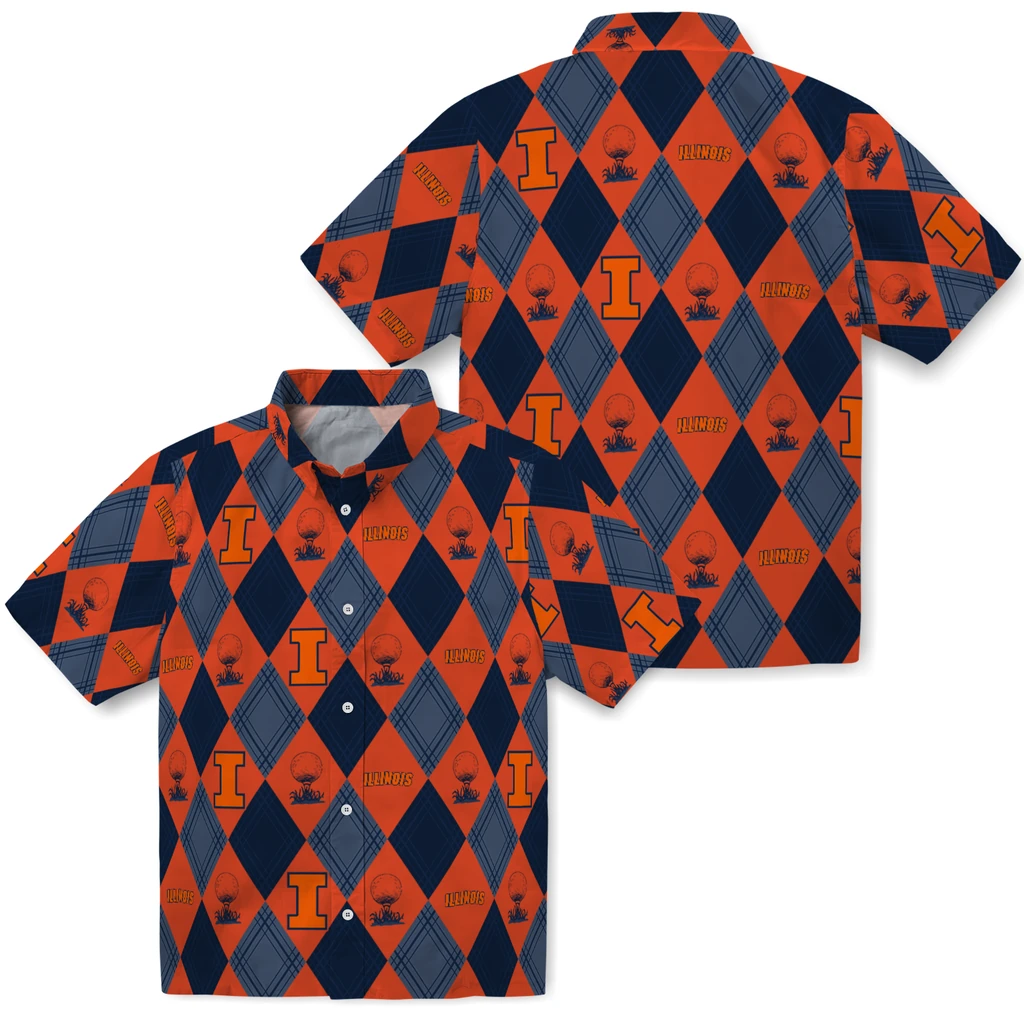 Illinois Fighting Illini Hawaiian Shirt - Golfing Plaid illinois fighting illini balloon plaid blue hawaiian shirts high quality