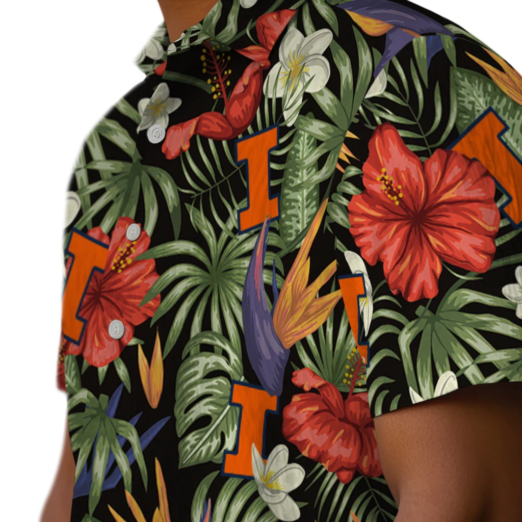 Illinois Fighting Illini Hawaiian Shirt - Hawaii Floral Hibiscus illinois fighting illini hibiscus bird hawaiian shirts trendy