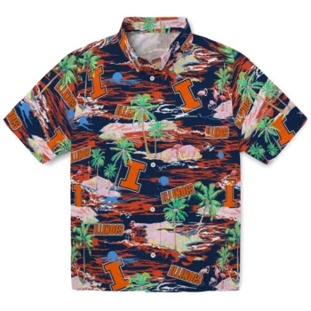 illinois fighting illini flamingo retreat blue hawaiian shirts best selling