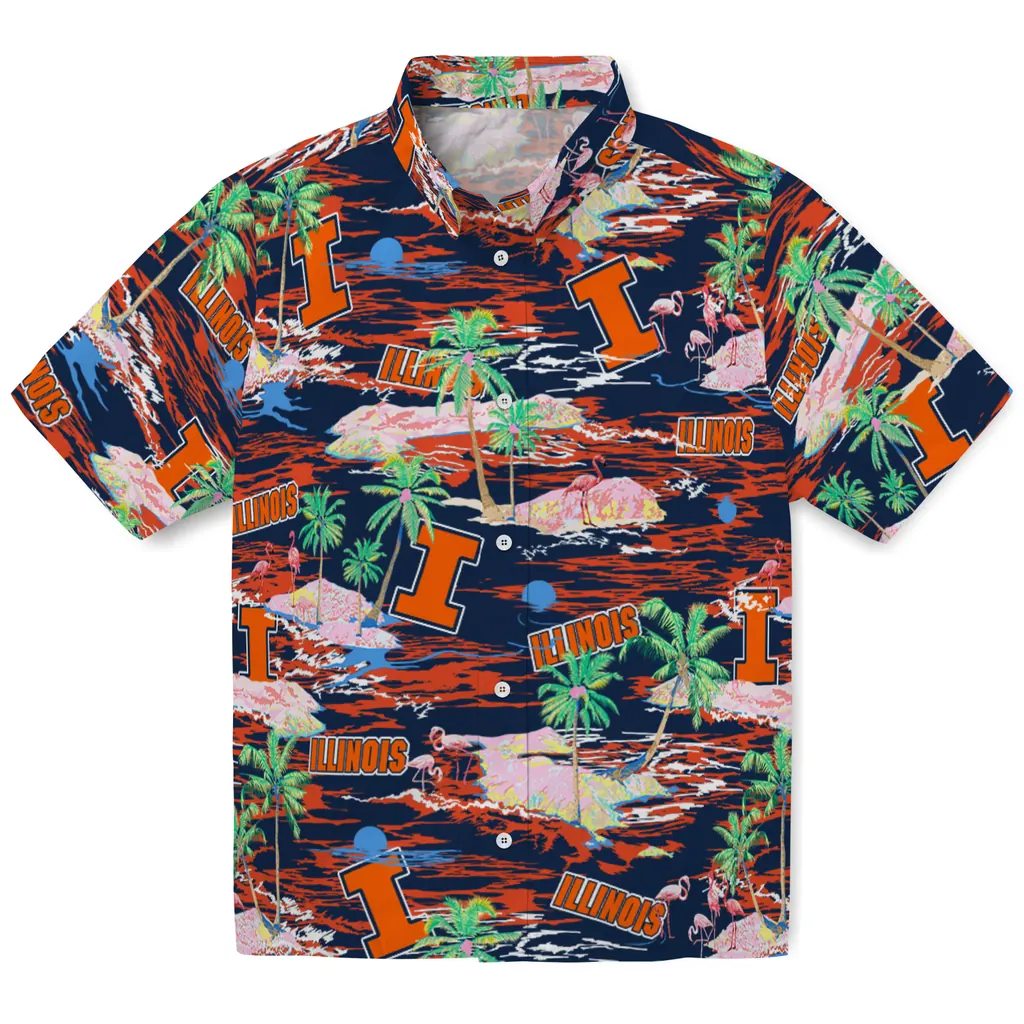Illinois Fighting Illini Hawaiian Shirt - Hawaii Island illinois fighting illini flamingo retreat blue hawaiian shirts best selling