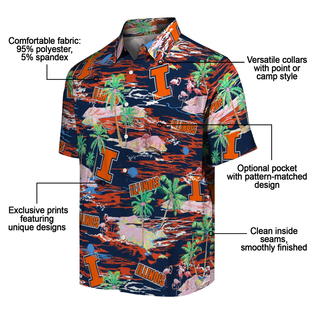 Illinois Fighting Illini Hawaiian Shirt - Hawaii Island illinois fighting illini flamingo retreat blue hawaiian shirts new arrival
